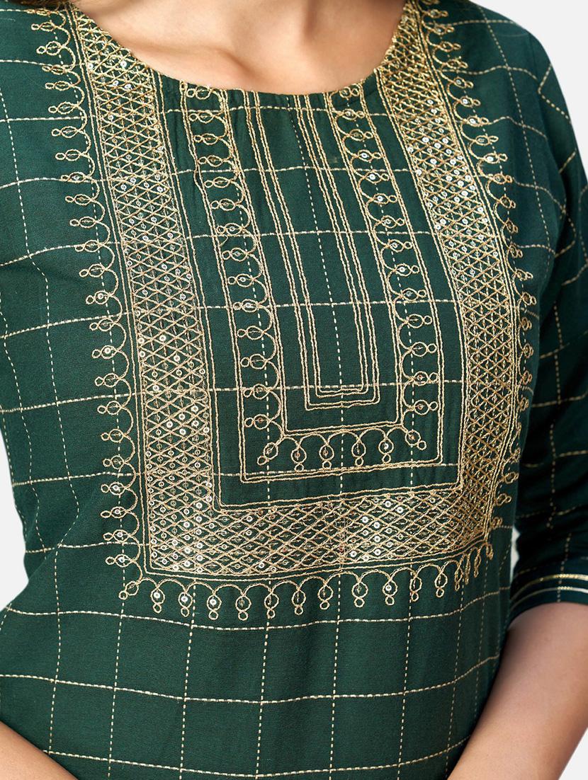 round neck checkered kurta dupatta set - 19942635 - Standard Image - 4