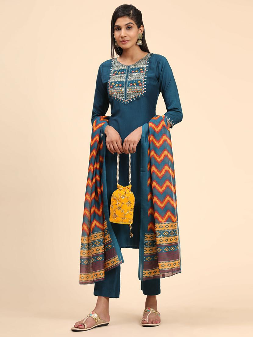 embroidered kurta dupatta set - 19942743 - Standard Image - 1