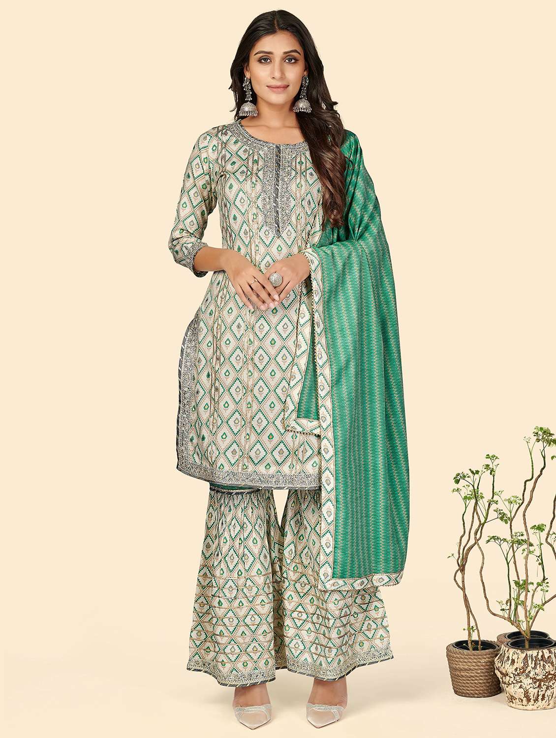 printed kurta sharara set - 19942872 - Zoom Image - 0