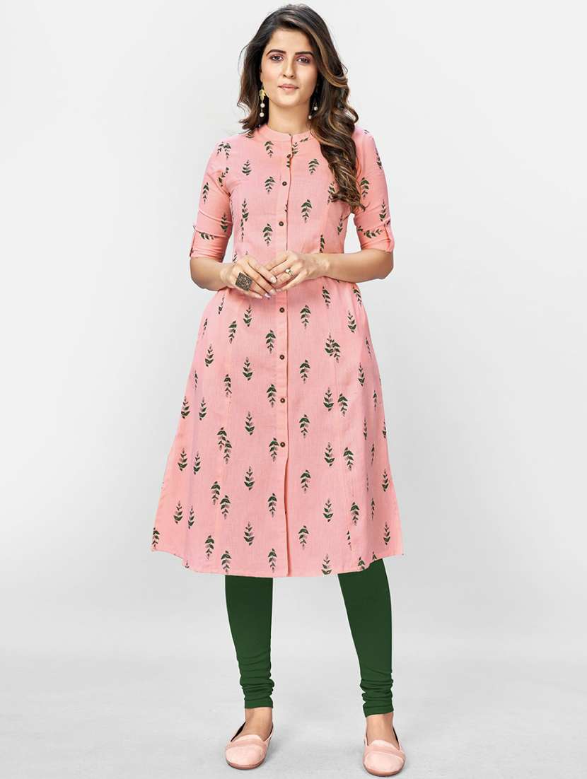 pink cotton blend aline kurta - 19942976 -  Zoom Image - 0