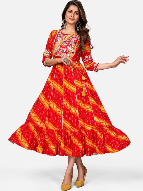 red viscose anarkali kurta - 19942980 - Standard Image - 0