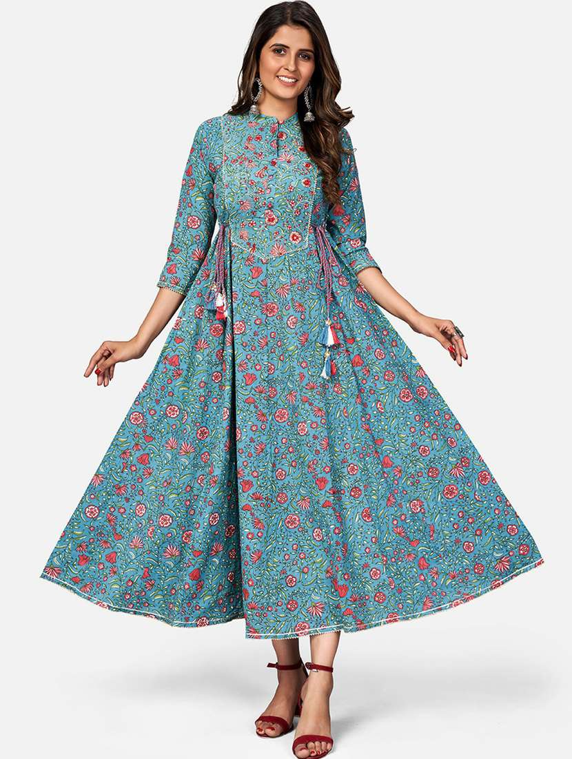 blue cotton anarkali kurta - 19942981 - Zoom Image - 0