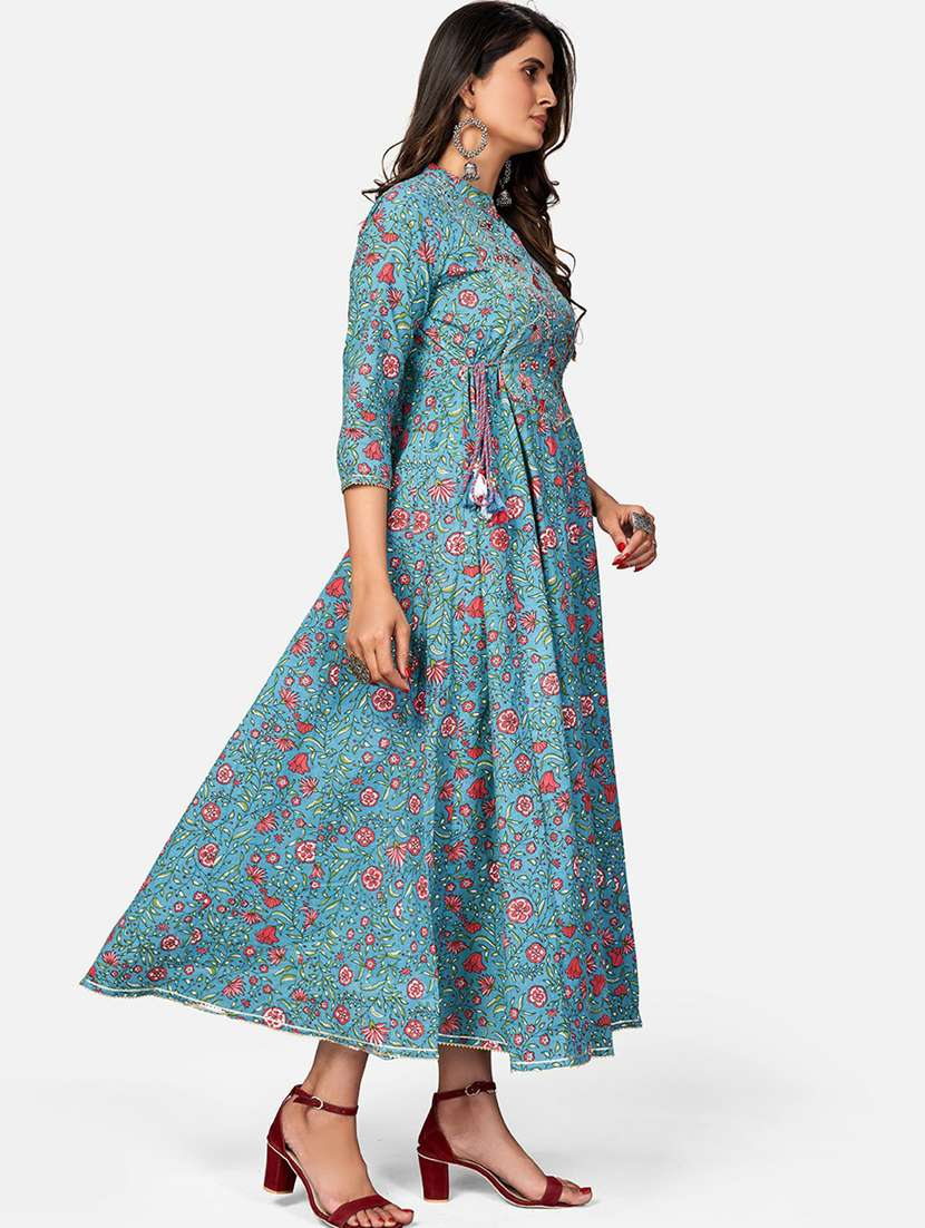 blue cotton anarkali kurta - 19942981 - Standard Image - 1