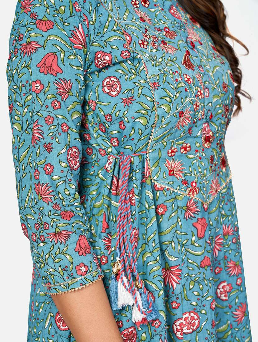 blue cotton anarkali kurta - 19942981 - Standard Image - 4
