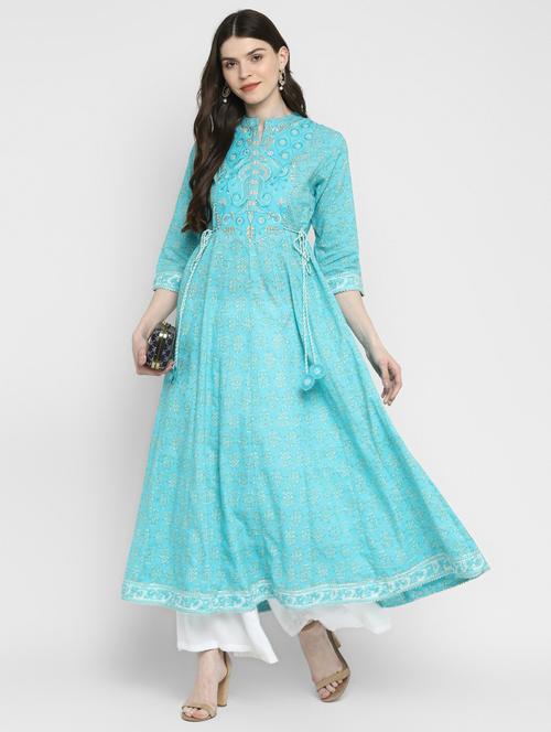 blue cotton blend anarkali kurta - 19942993 -  Standard Image - 0