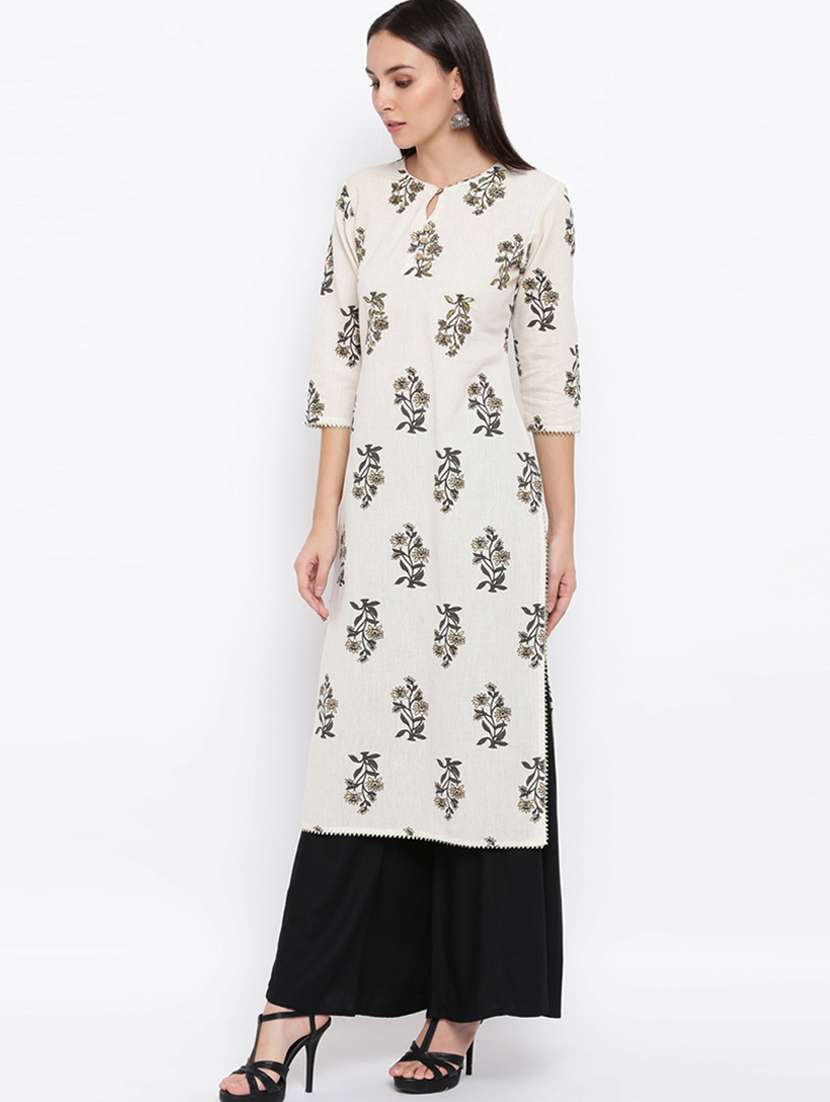 white cotton blend straight kurta - 19943021 - Standard Image - 1