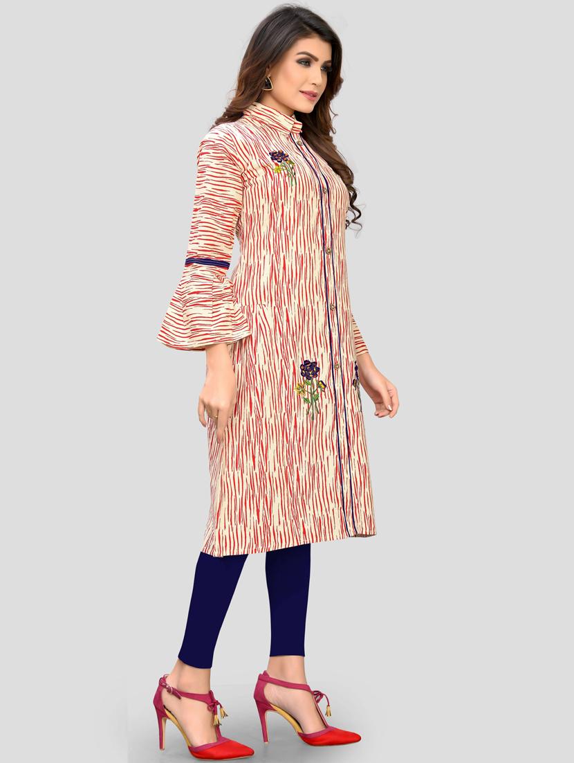 red cotton blend aline kurta - 19943048 -  Standard Image - 1