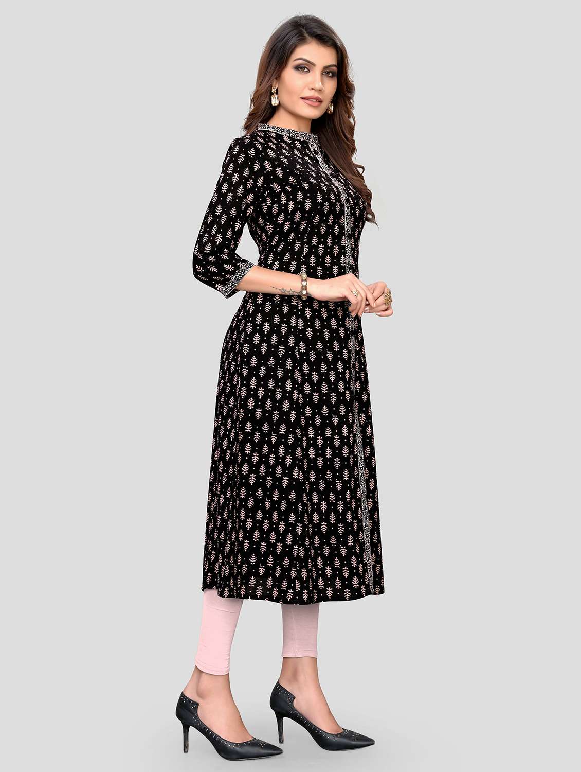 black cotton blend aline kurta - 19943064 -  Standard Image - 1