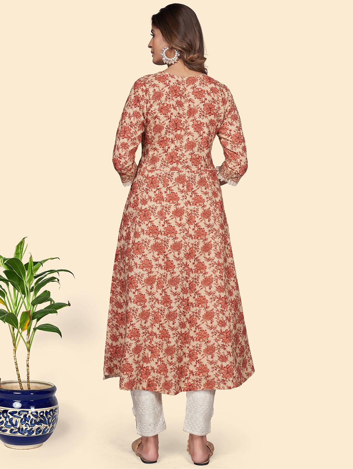 orange cotton flared kurta - 19943203 - Standard Image - 1