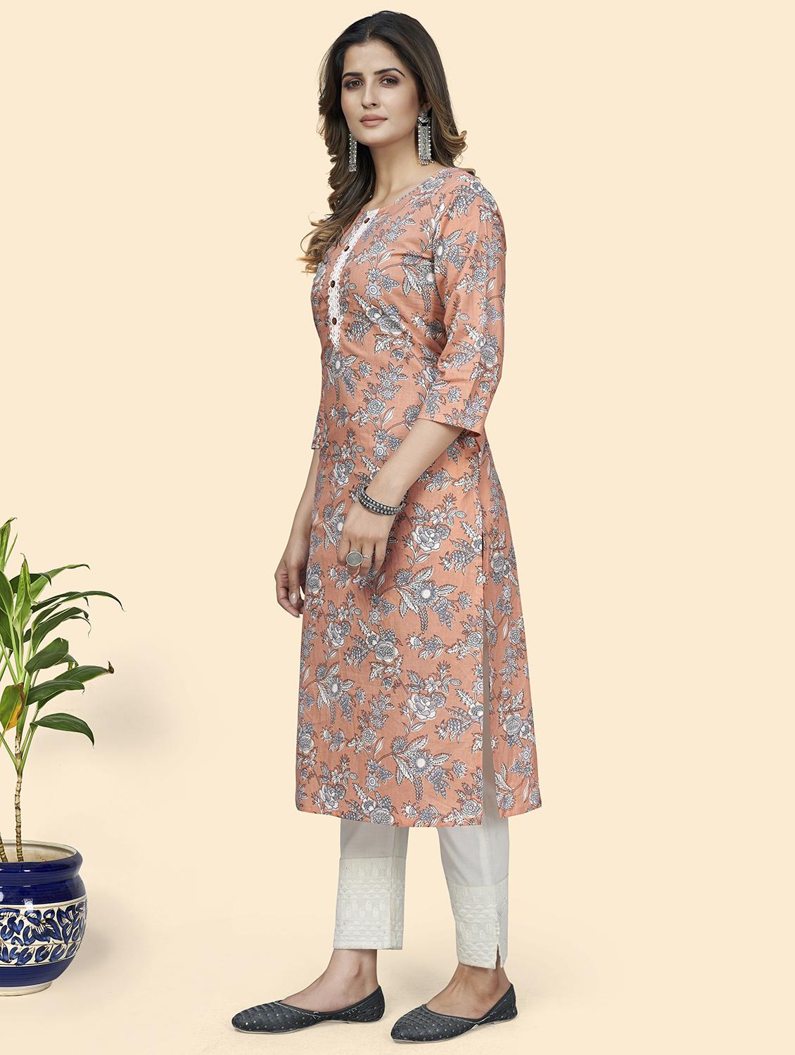 orange cotton straight kurta - 19943310 - Standard Image - 1