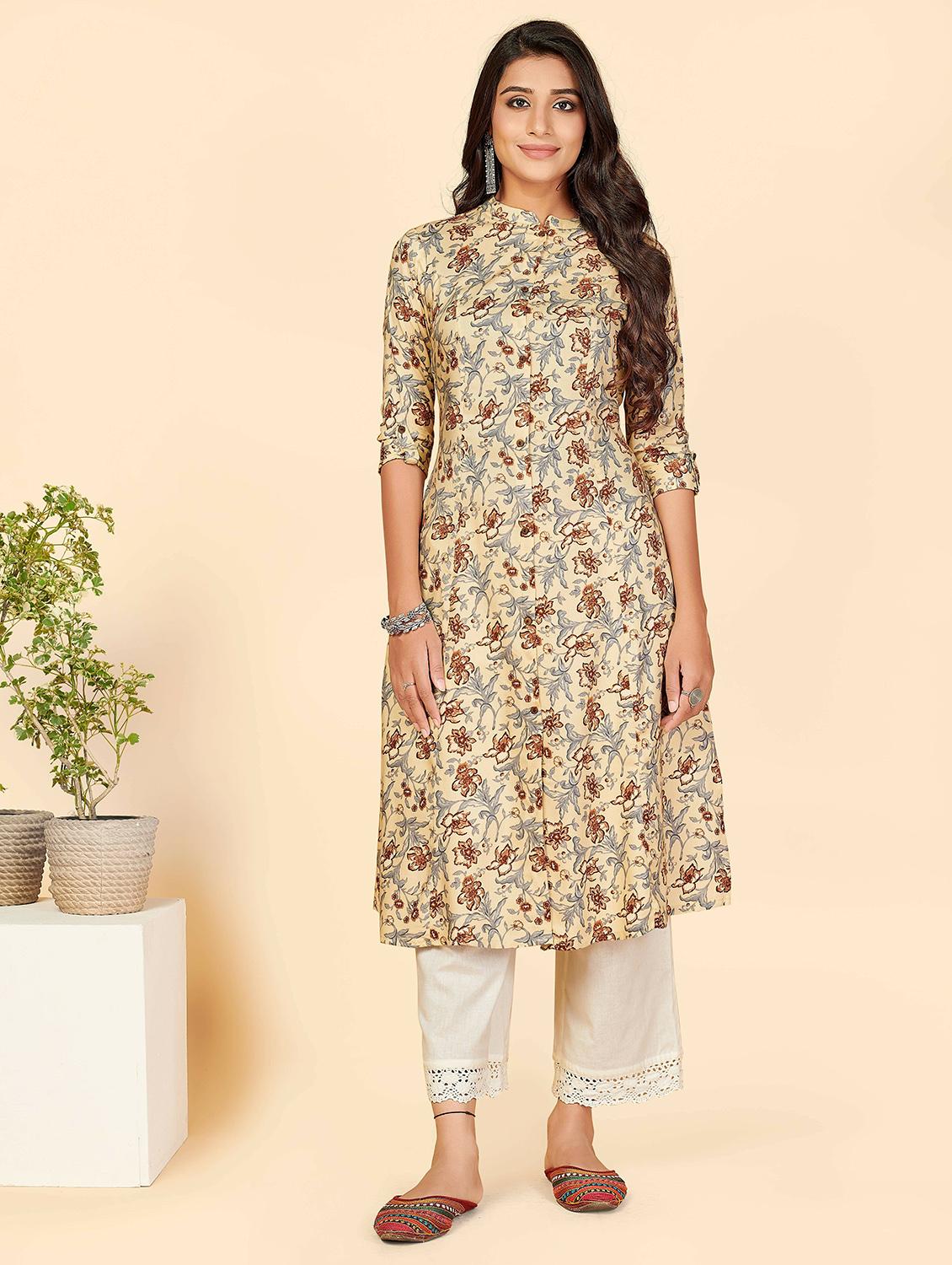 printed viscose straight kurta - 19943367 - Standard Image - 1
