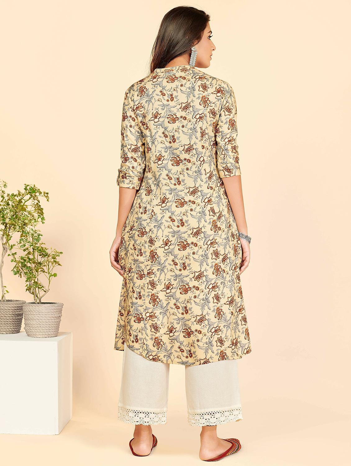 printed viscose straight kurta - 19943367 - Standard Image - 4