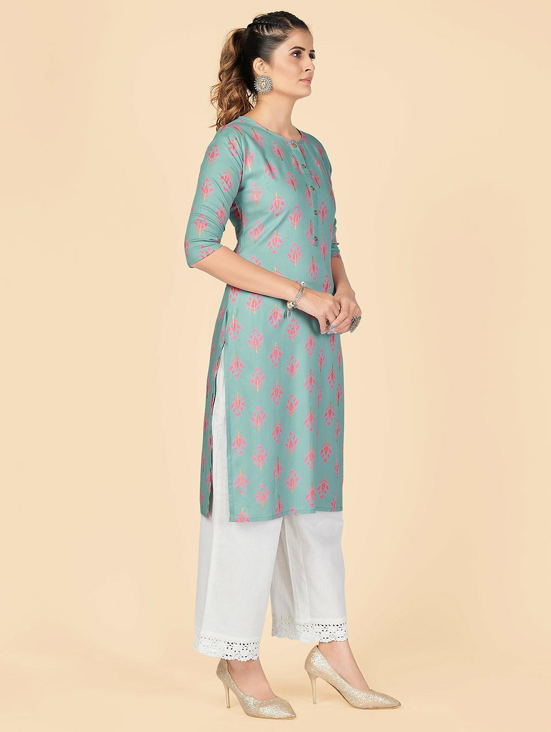 printed viscose straight kurta - 19943376 - Standard Image - 1
