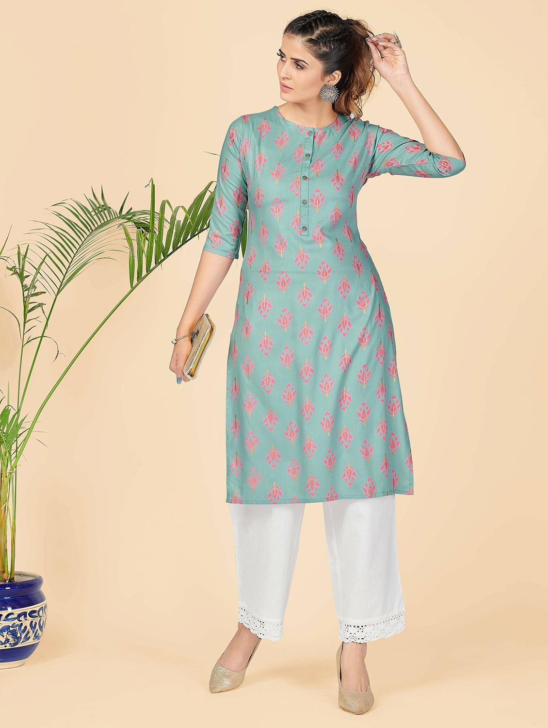 printed viscose straight kurta - 19943376 - Standard Image - 4