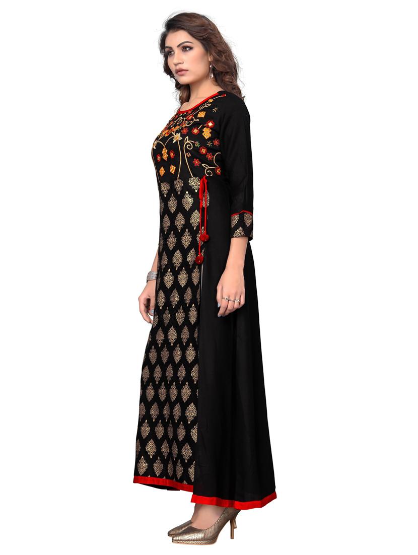 self design side slit a-line kurta - 19943434 - Standard Image - 1