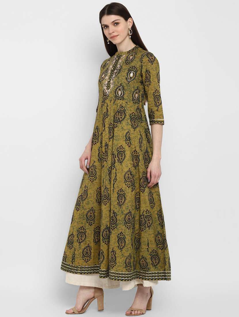mandarin neck printed anarkali kurta - 19943443 - Standard Image - 1