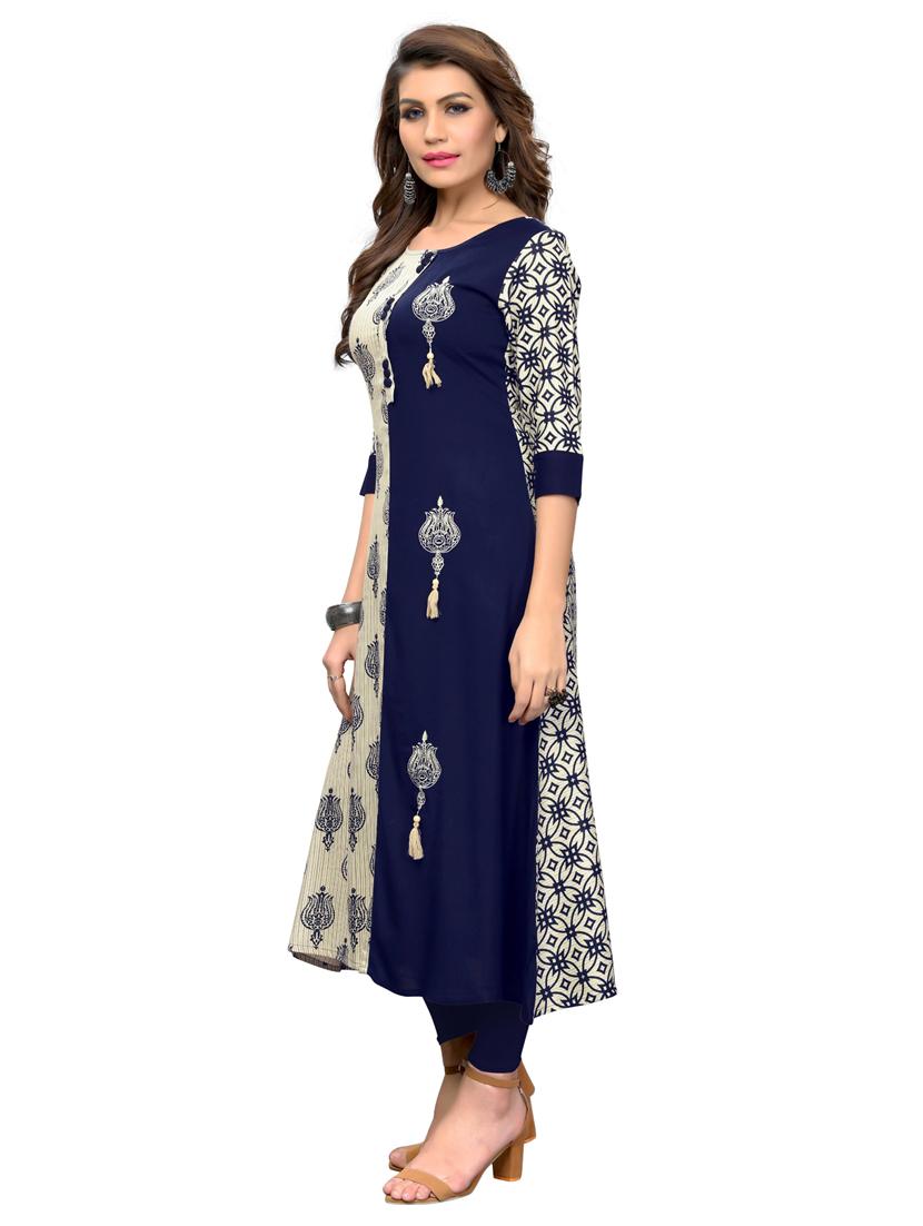 round neck printed a-line kurta - 19943449 - Standard Image - 1