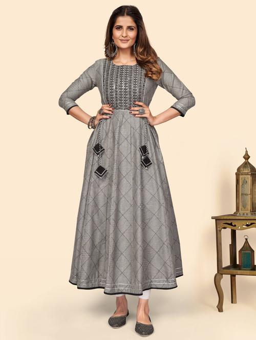 round neck printed anarkali kurta - 19943459 - Standard Image - 0