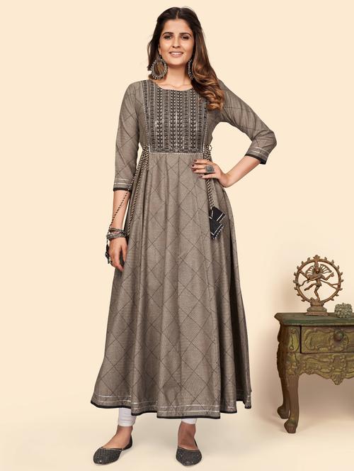 round neck printed anarkali kurta - 19943460 - Standard Image - 0