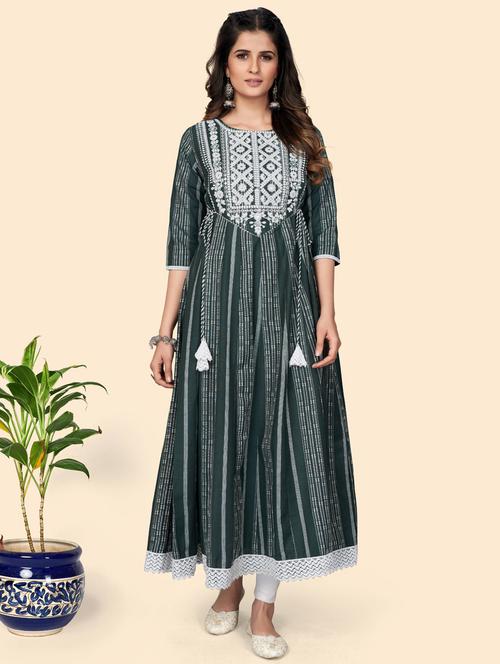 round neck printed anarkali kurta - 19943463 - Standard Image - 0