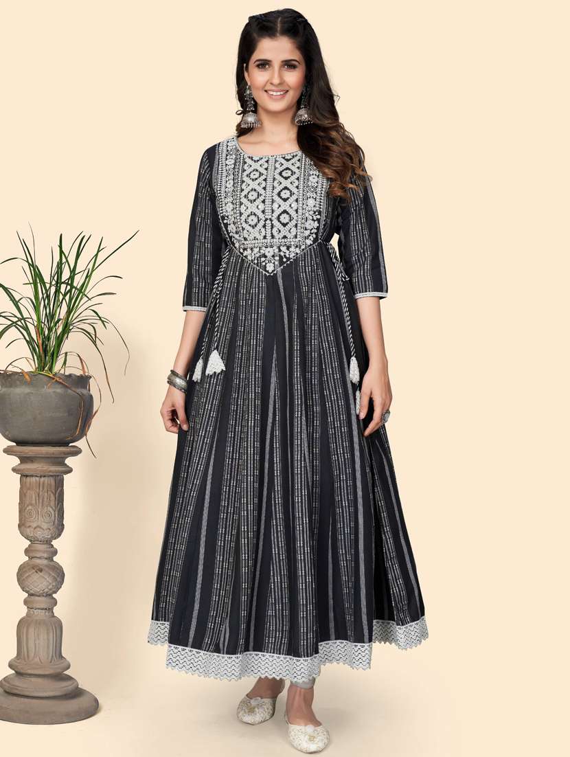 round neck printed anarkali kurta
