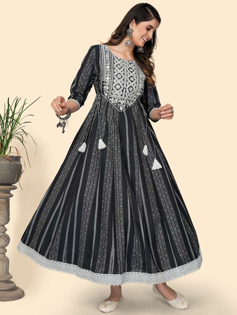 round neck printed anarkali kurta - 19943464 -  Standard Image - 1