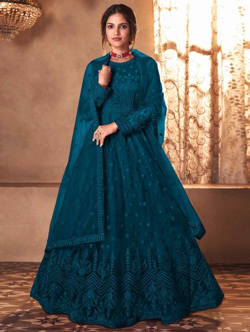 embroidered anarkali semi-stitched suit set - 19944281 - Standard Image - 0