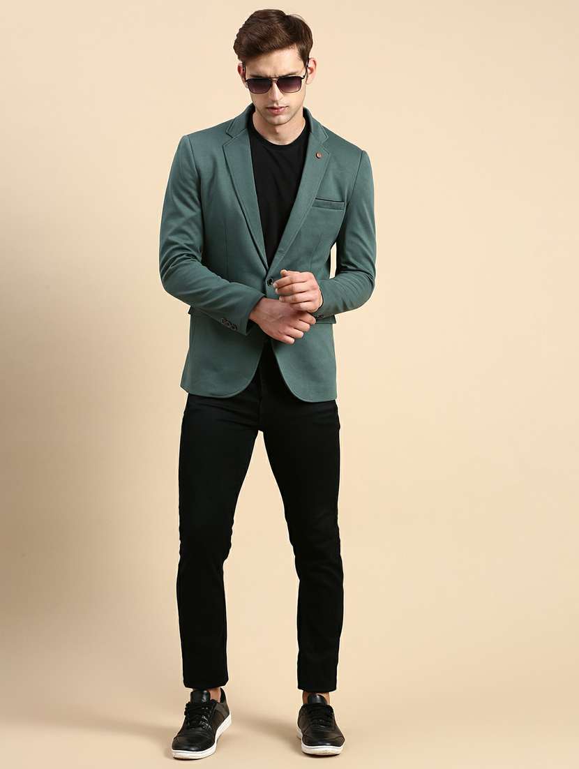 green cotton single breasted casual blazer - 19944335 -  Standard Image - 4