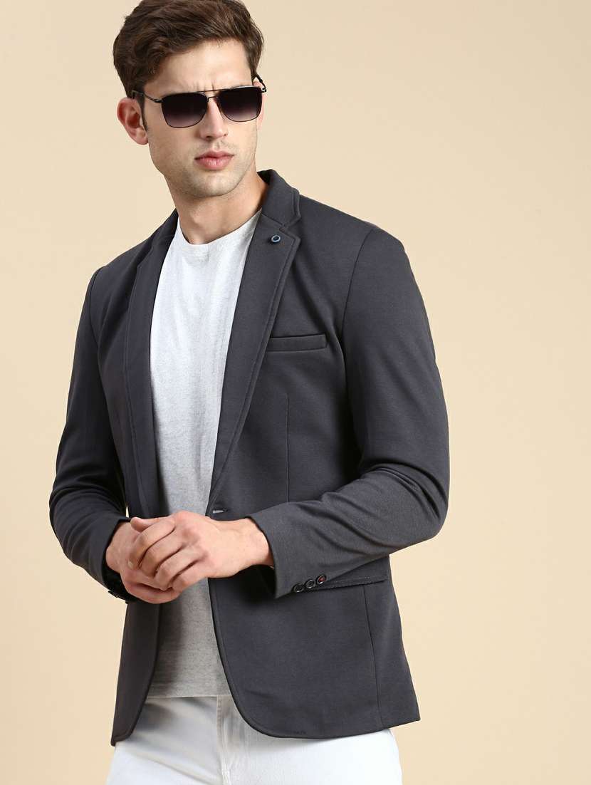 grey cotton blend single breasted casual blazer - 19944336 -  Standard Image - 1