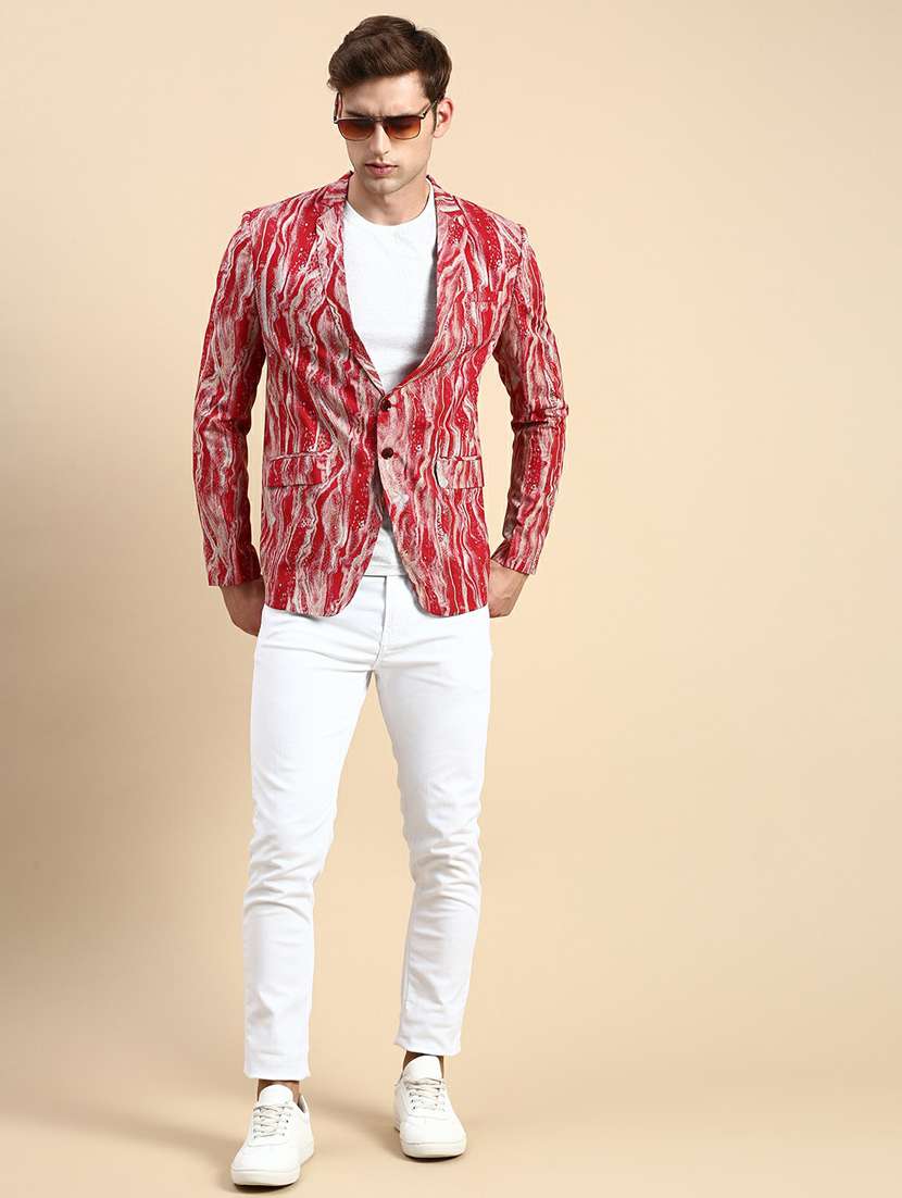 red cotton blend single breasted casual blazer - 19944338 -  Standard Image - 4