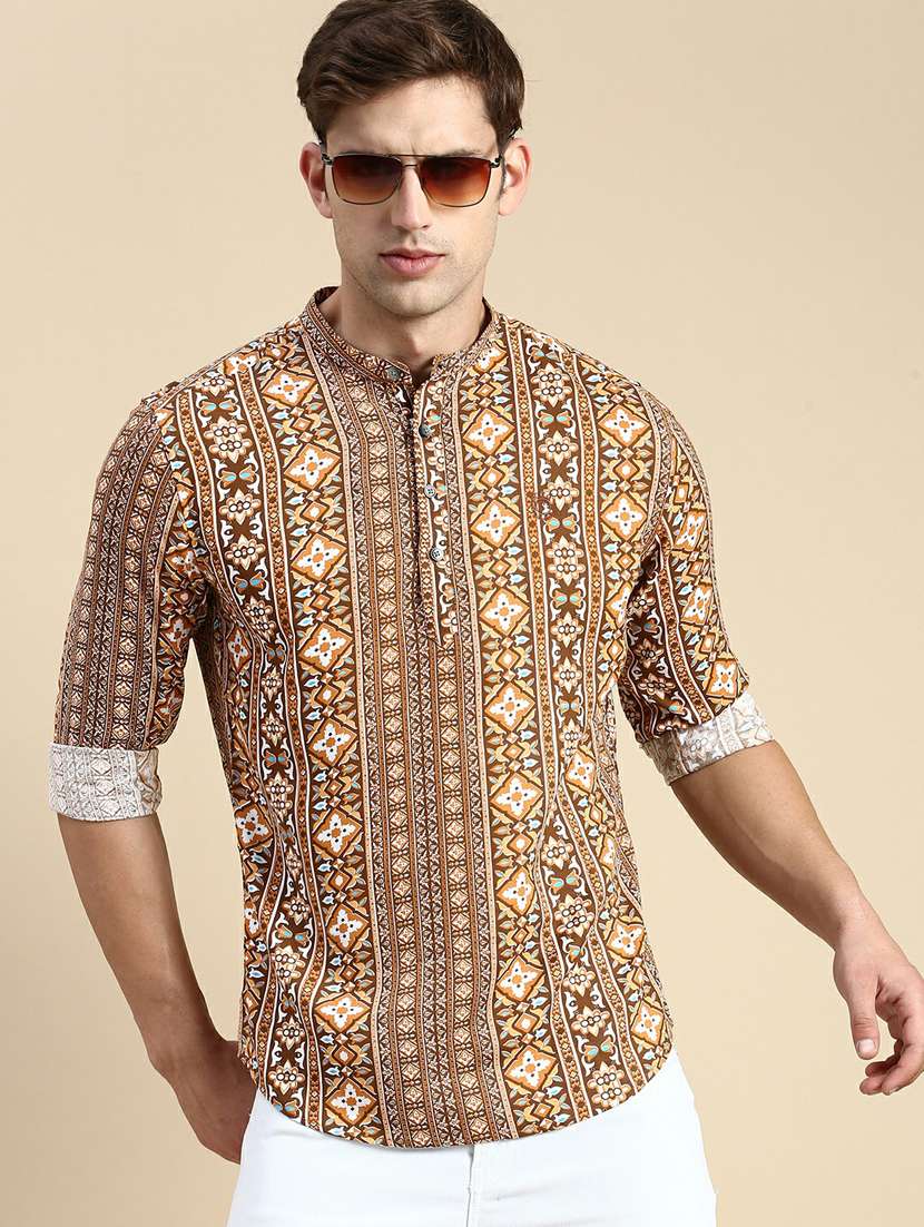 printed viscose shorts kurta - 19944456 -  Standard Image - 1