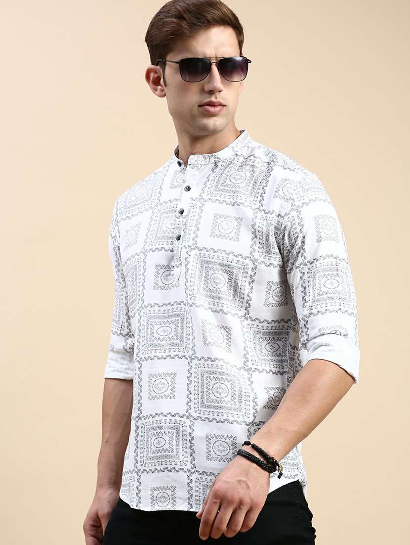 mandarin neck printed medium kurta - 19944469 -  Standard Image - 1