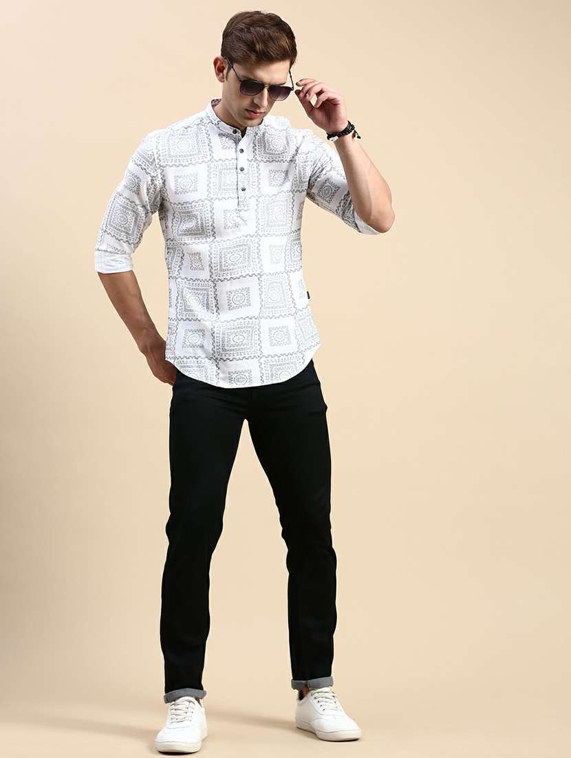 mandarin neck printed medium kurta - 19944469 -  Standard Image - 4