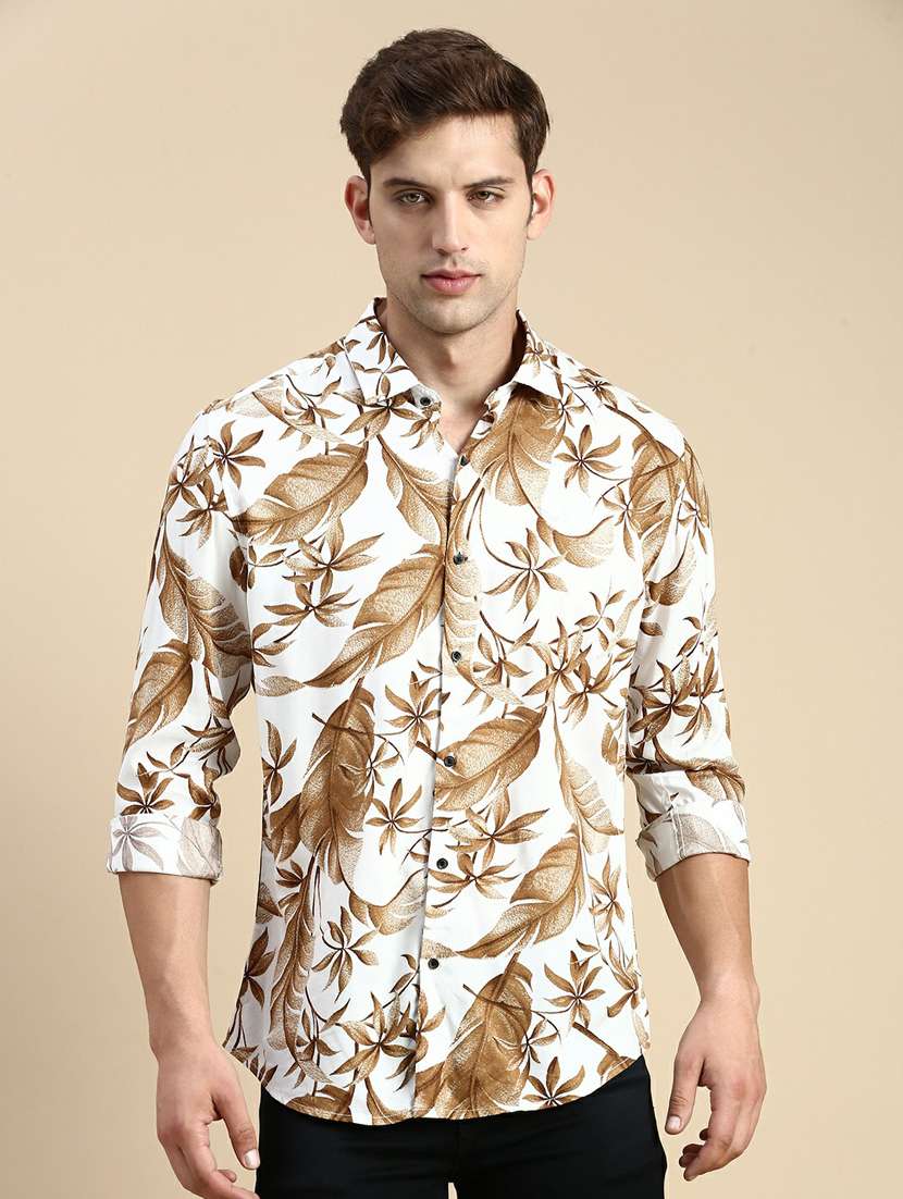 mens leaf print casual shirt
