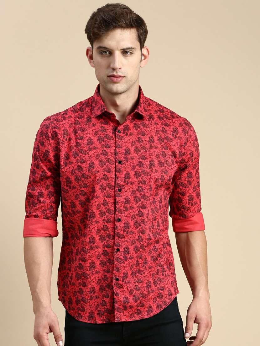 mens leaf print casual shirt