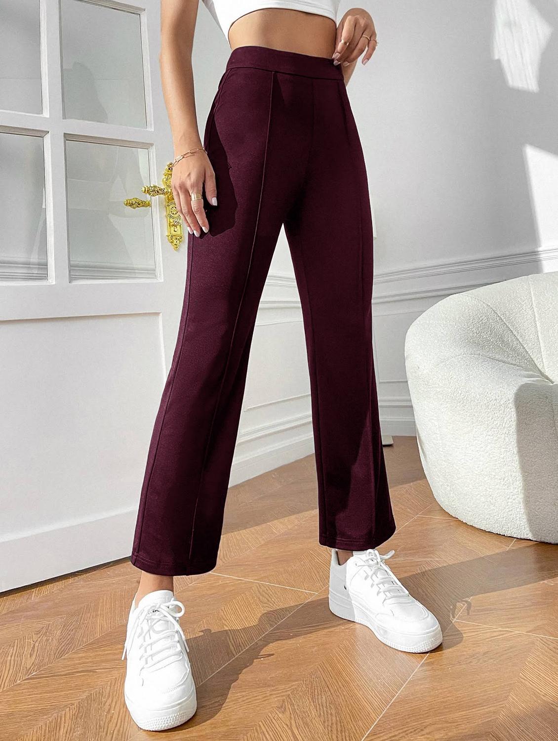 purple solid ankle length pleated trouser - 19944609 -  Standard Image - 1