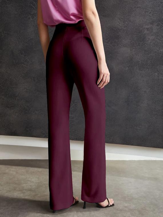 purple solid pleated trousers - 19944672 -  Standard Image - 1