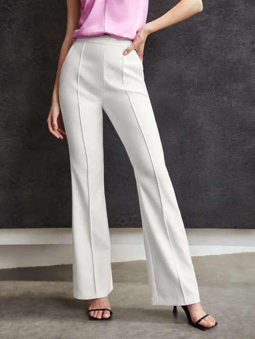 women solid high rise bootcut trouser