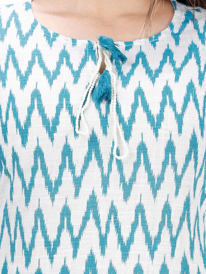 blue cotton blend a-line kurta - 19944769 - Standard Image - 4