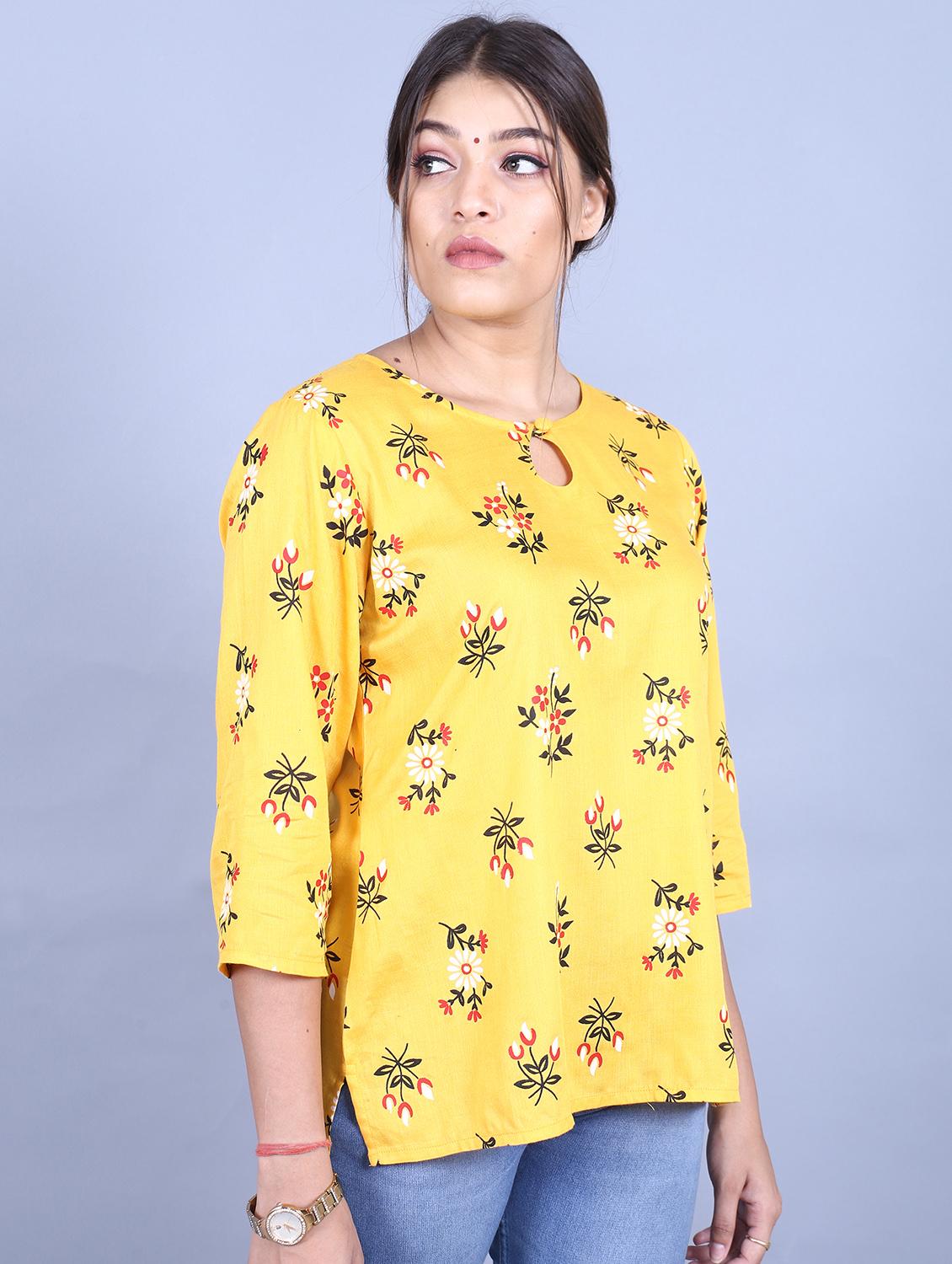 yellow printed regular tunic - 19944826 - Standard Image - 1