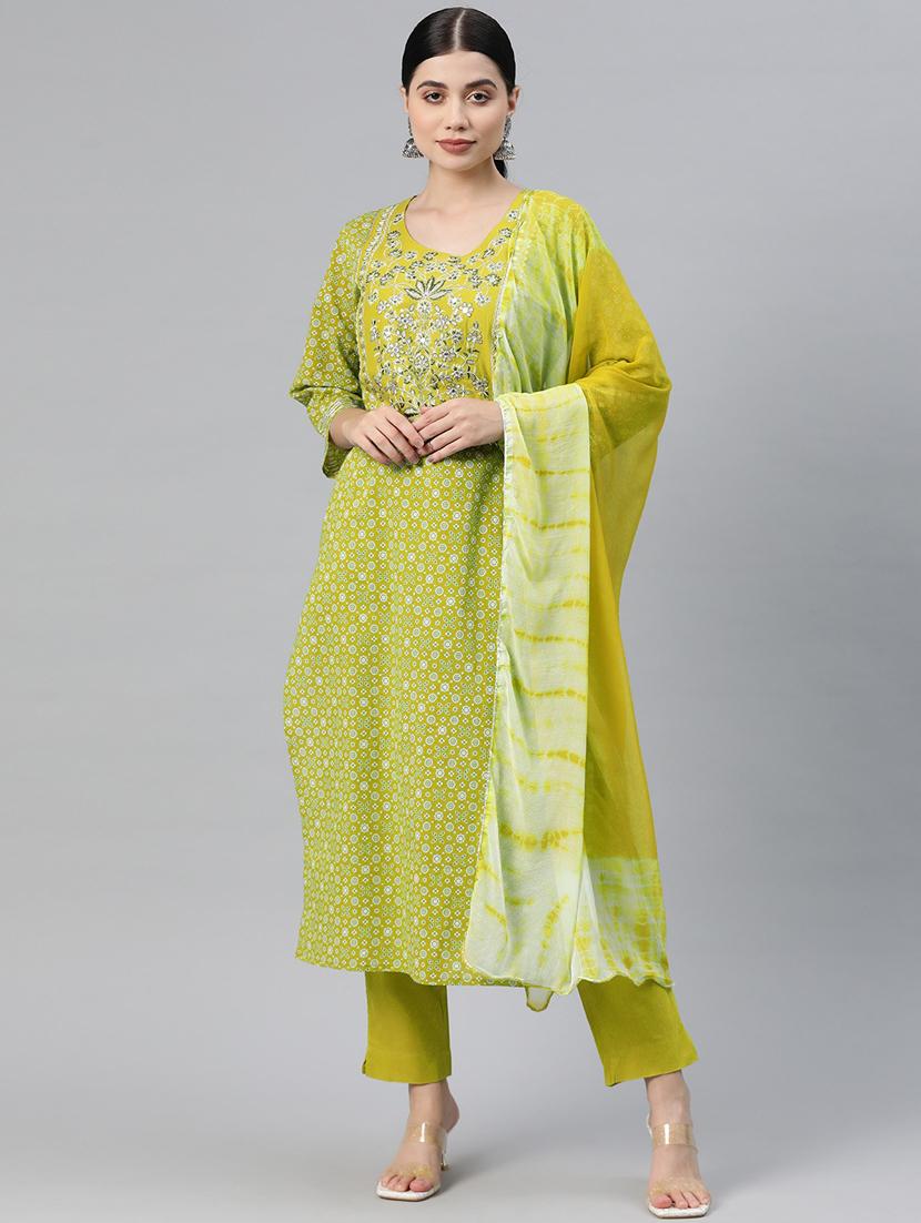women three quarter sleeve kurta pant with dupatta set - 19944855 -  Standard Image - 1