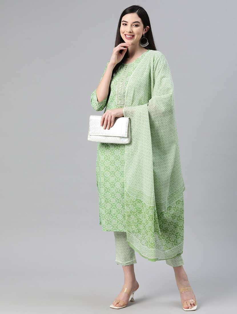 women three quarter sleeve kurta pant with dupatta set