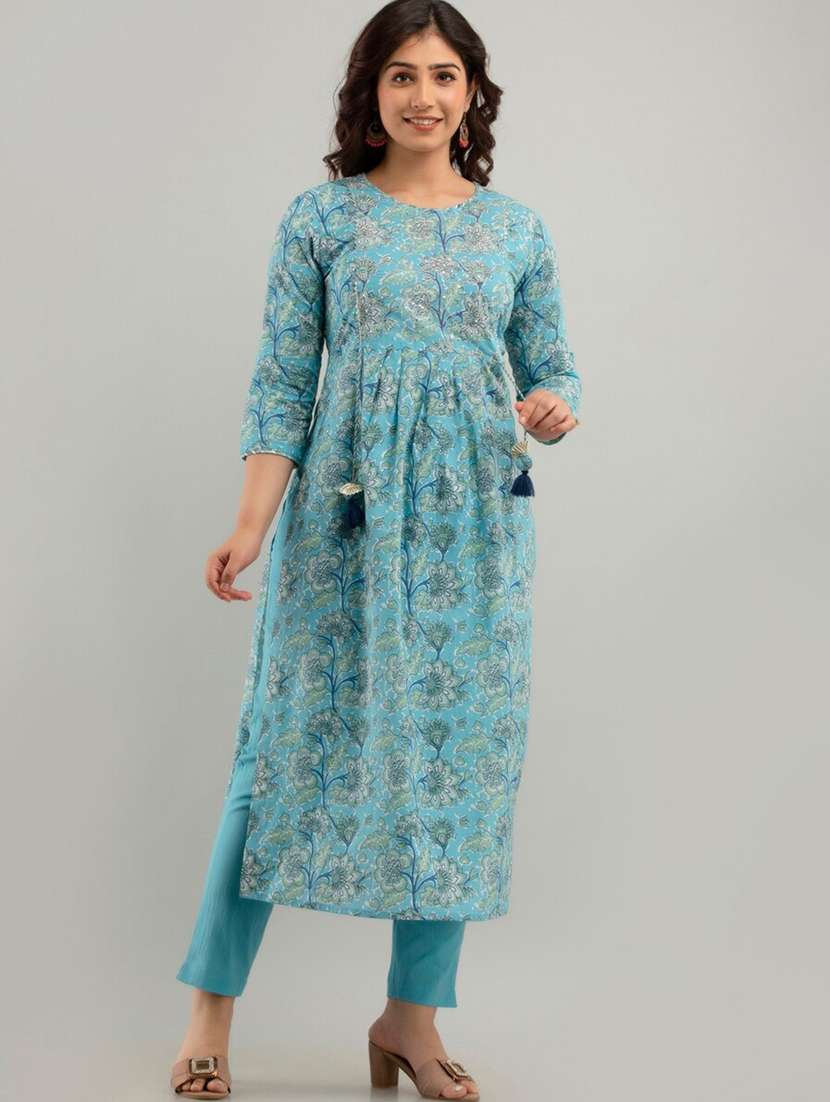 women three quarter sleeve kurta pant set - 19944901 -  Standard Image - 1