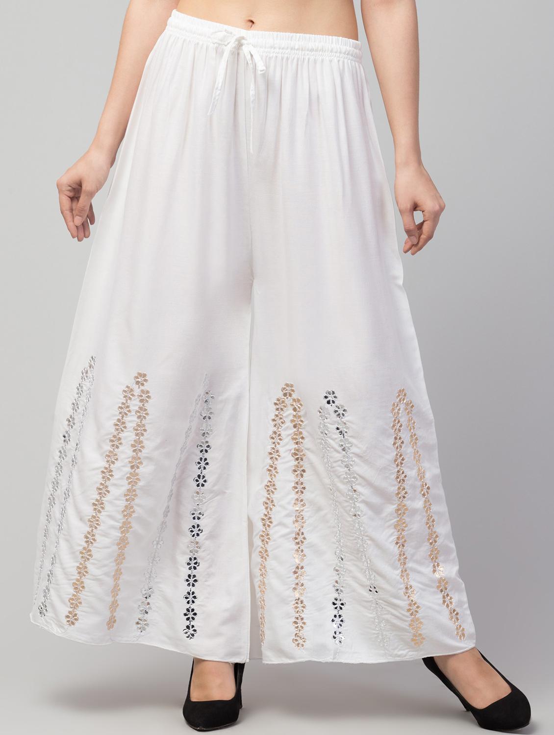 mirror work white rayon palazzo - 19944924 -  Zoom Image - 0