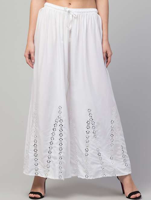 mirror work white rayon palazzo - 19944941 - Standard Image - 0
