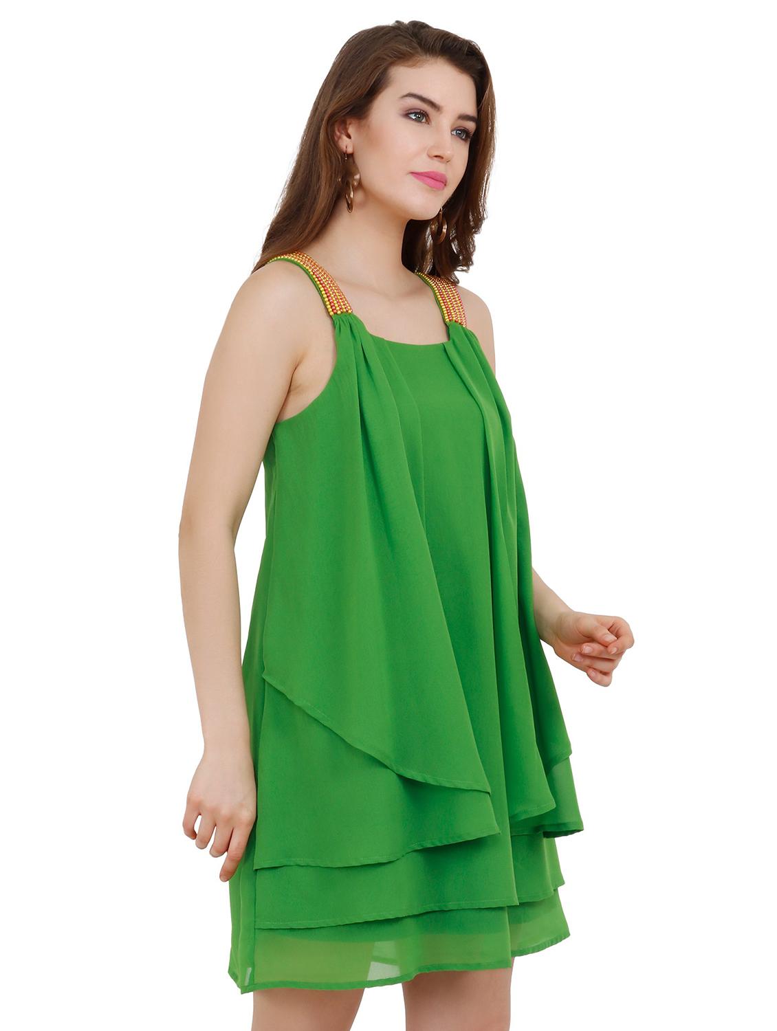 green solid sleeveless layered dress - 19945144 - Standard Image - 1