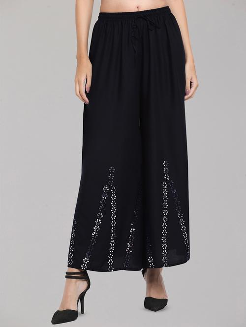 mirror work black rayon palazzo - 19945286 - Standard Image - 0