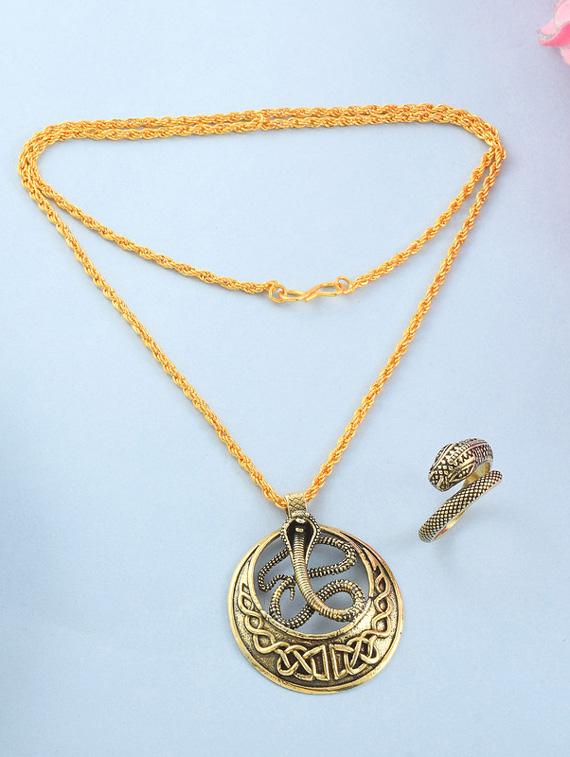 gold plated pendant and finger ring combo - 19945350 -  Standard Image - 1