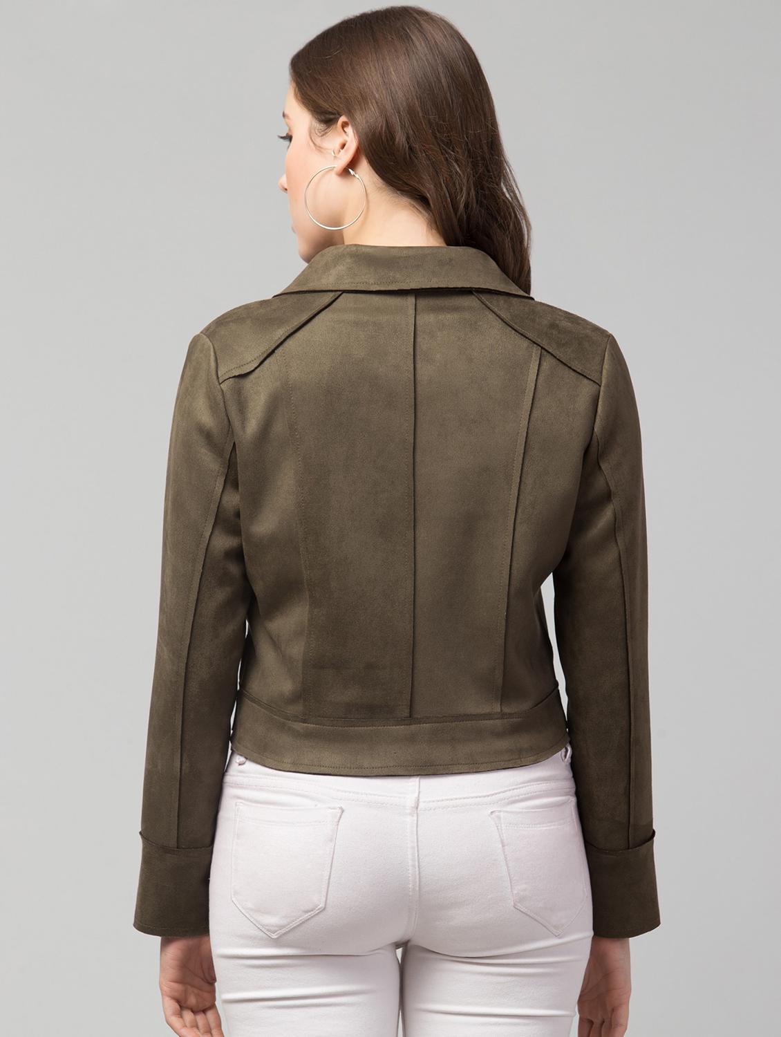 zipper solid green regular jacket - 19945478 - Standard Image - 1
