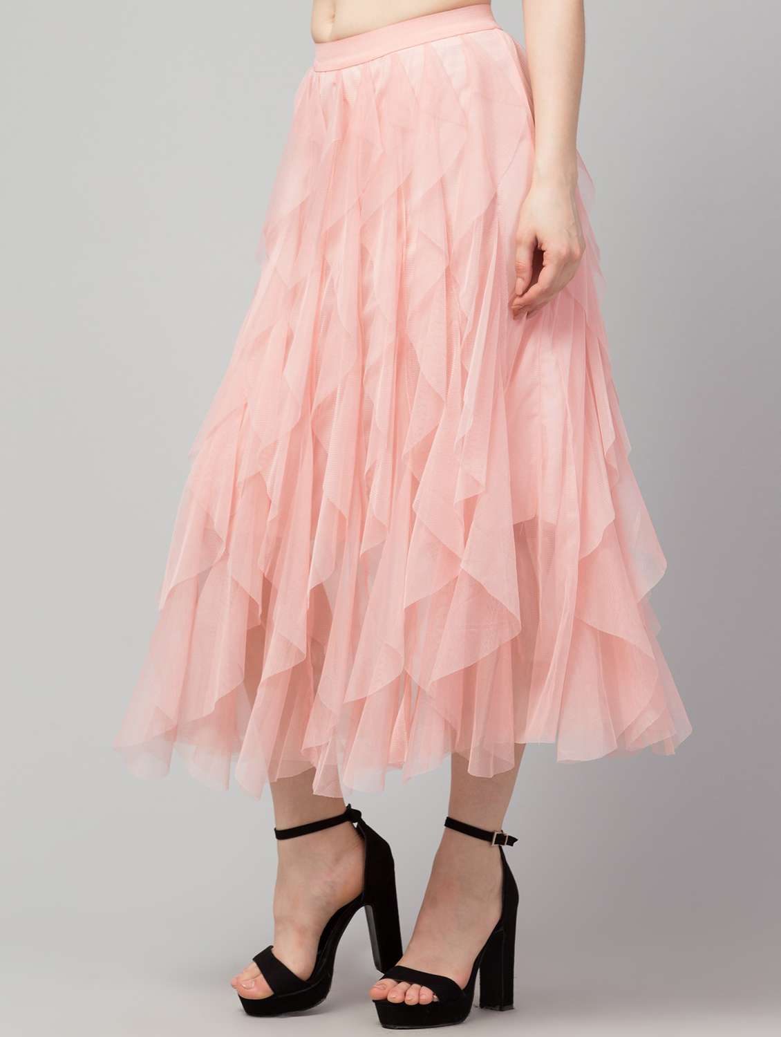pink solid layered skirt - 19945521 -  Standard Image - 1